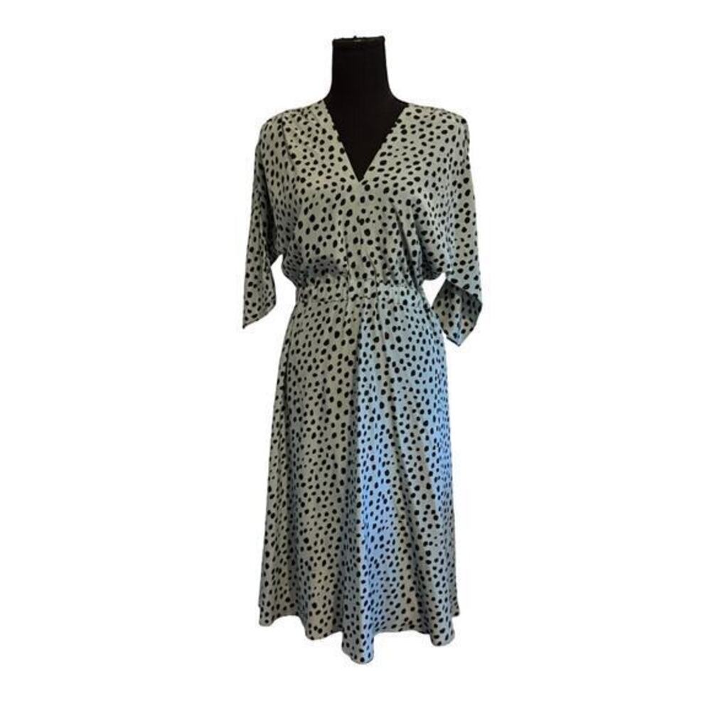 Tucker Silk Midi Dress Polka Dot Mint Green Black Size S